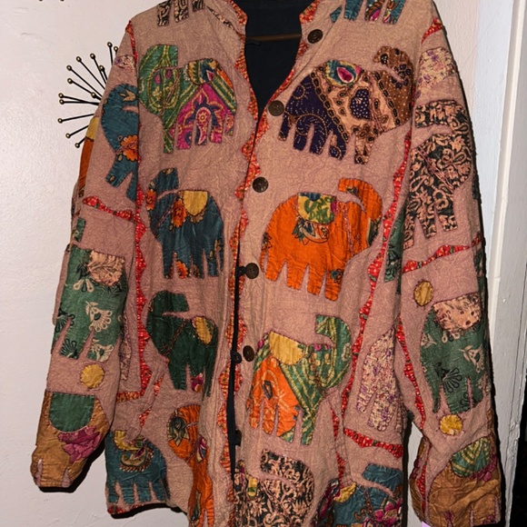 Rare Retro 20W Jacket Multi Color Elephant Theme Quilted Gorgeous - Picture 12 of 12